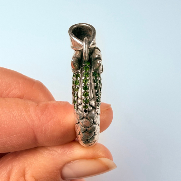 Dragon Legends Naga Emeralds & Garnet Eyes Sterling Silver 925 Pendant Necklace - Picture 9 of 10